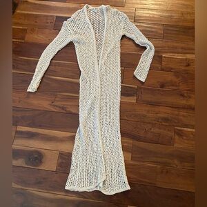 Cream long large knit cardigan